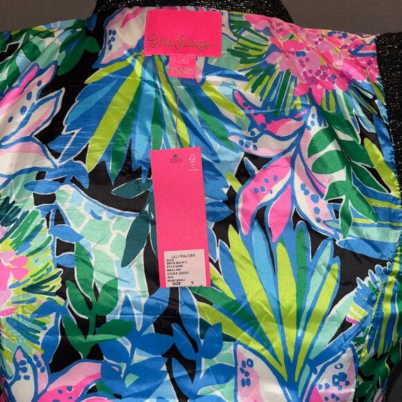 LILLY PULITZER NOELLA DOWN VEST BLACK & GOLD FULL ZIP COLORFUL LINING - NWT - S - Picture 2 of 16